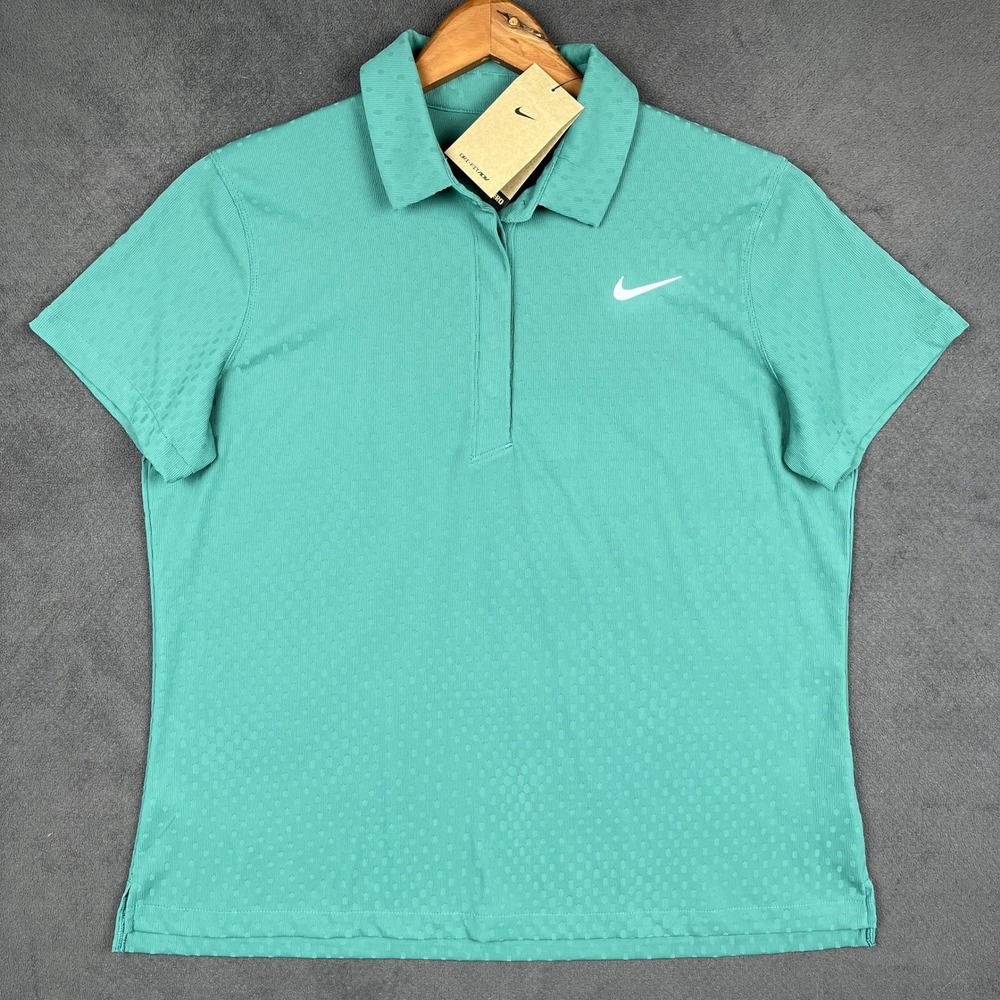 Nike Golf Polo Shirt Womens XL Teal Green Dri-FIT ADV Textured Short Sleeve NEW